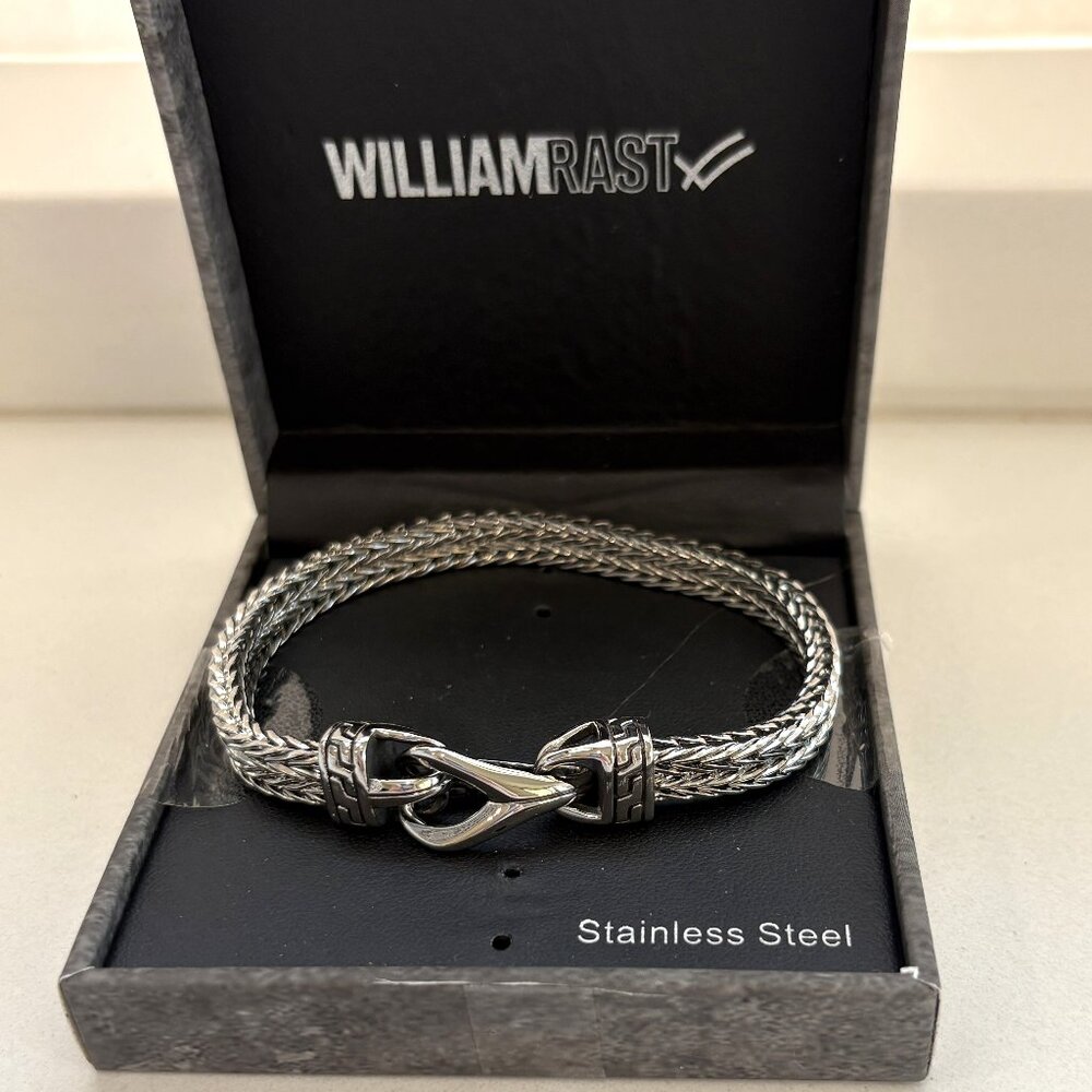 William Rast Double Row Franco Chain Bracelet Silver Stainless Steel NEW